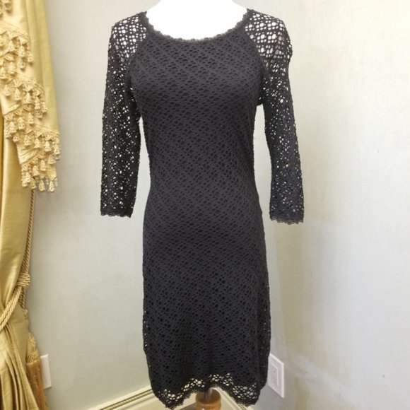 Aqua 3/4 sleeve lace black dress women's size Small (284) - Picture 2 of 9